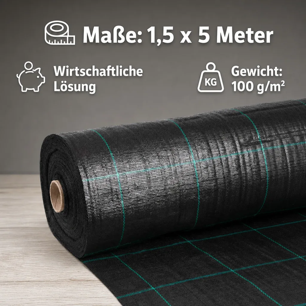 Unkrautvlies, Bodengewebe, Abdeckvlies 1,5x5m, 100g/m²