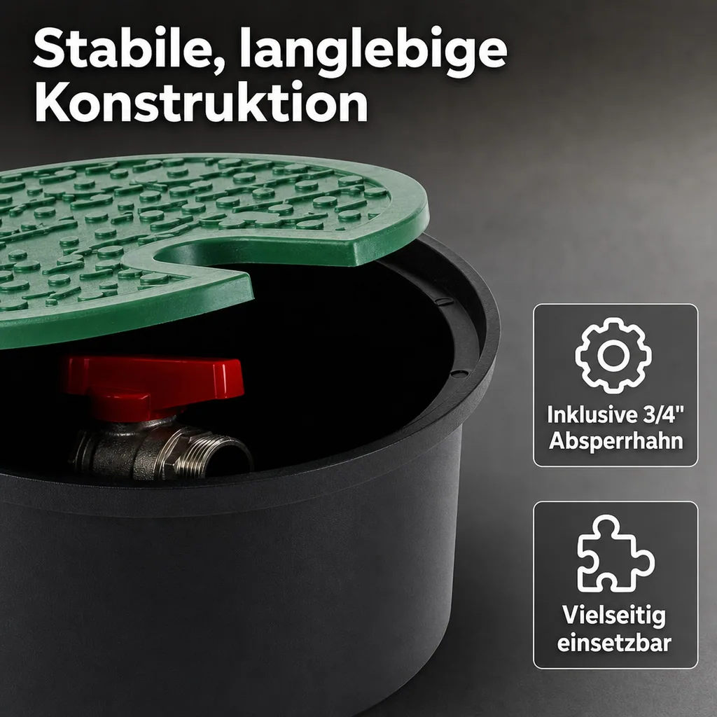 Ventilschacht, rund, 110mm Höhe, mit 3/4" Ventil, Gartenbewässerungsschacht