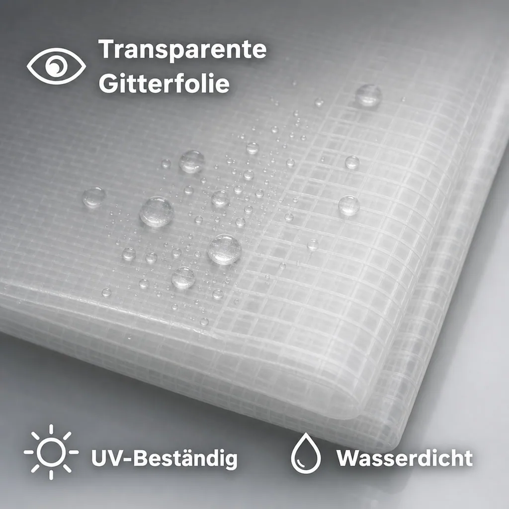 Abdeckplane Transparent 3x4m (12m²) - Gitterfolie, Reißfest, UV-Beständig