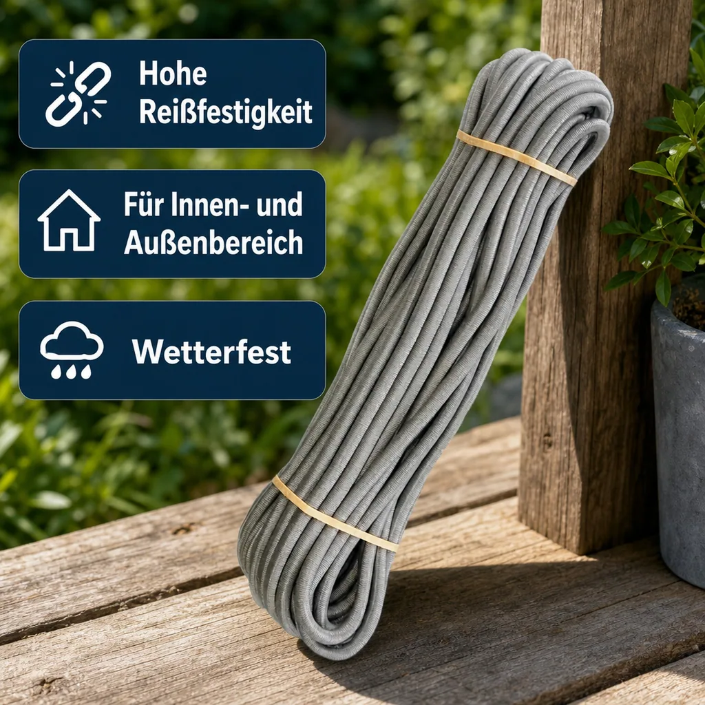 Expanderseil 8mm, grau, 20m, Gummiseil, elastisches Seil, UV-beständig