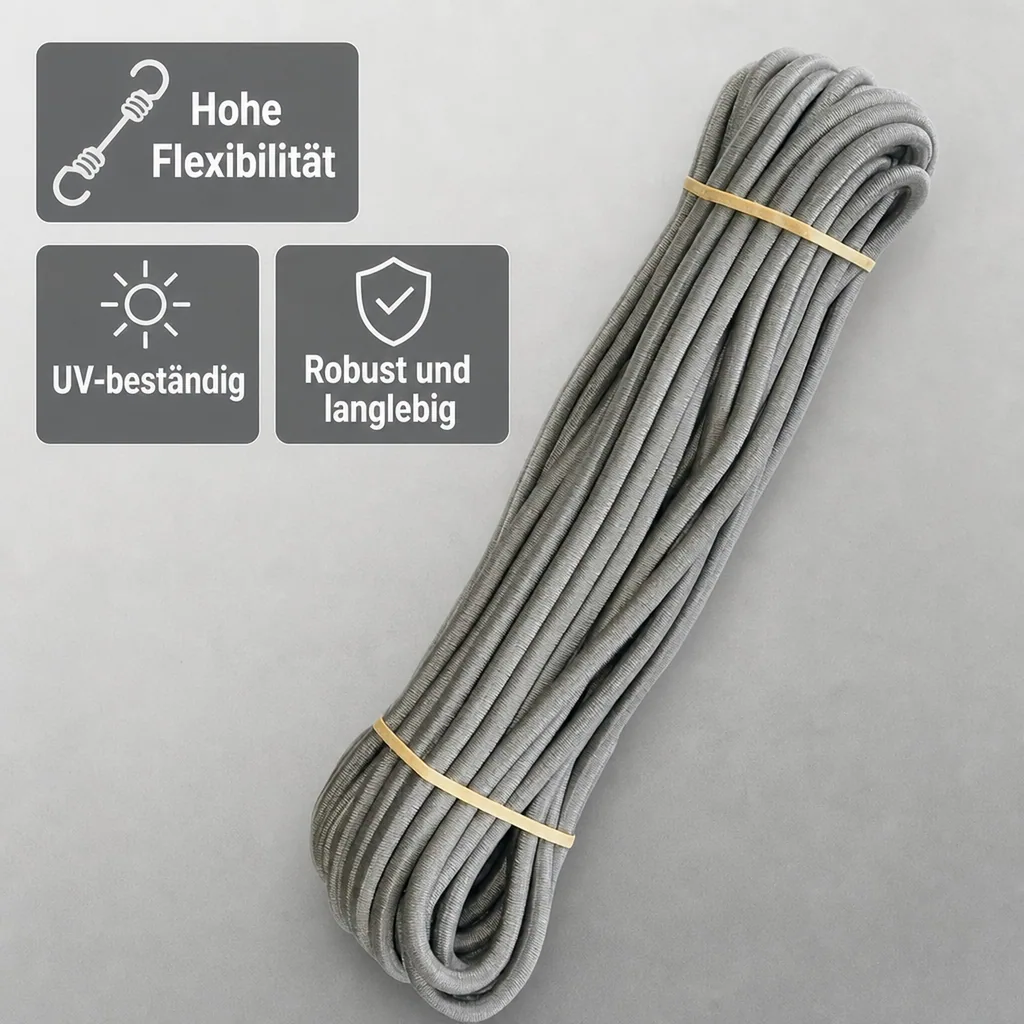 Expanderseil 8mm, grau, 20m, Gummiseil, elastisches Seil, UV-beständig