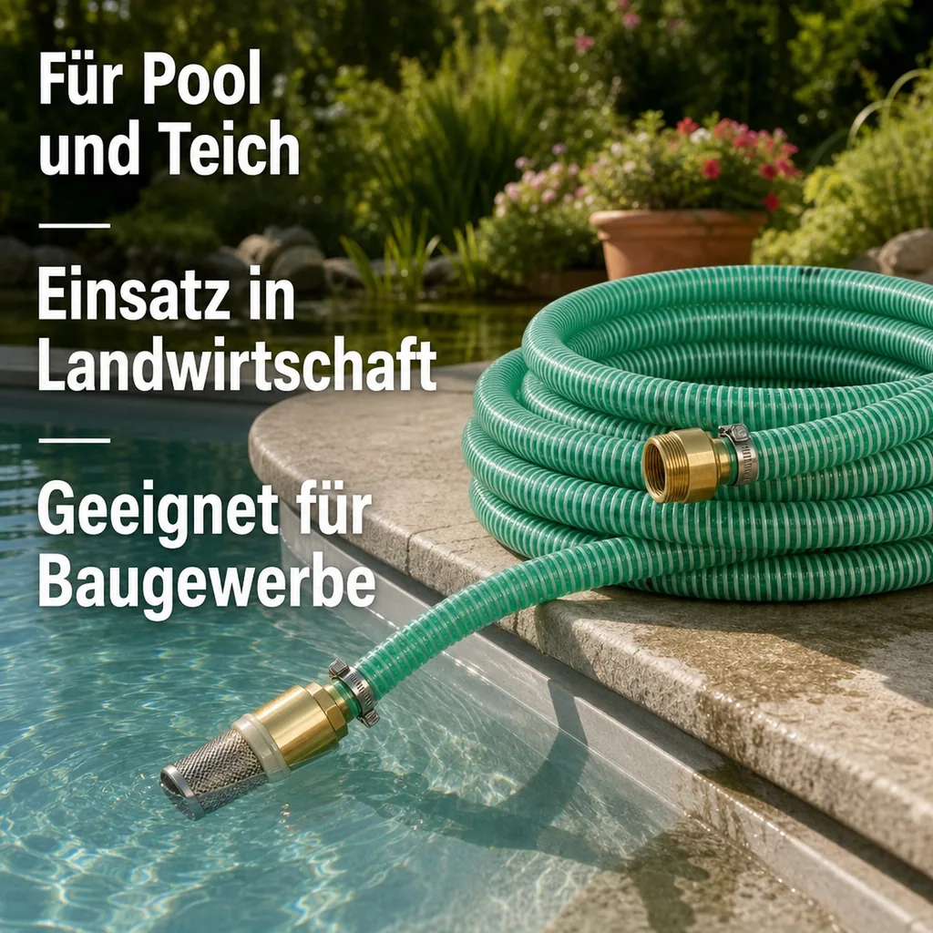 1"/25mm Saug- + Druckschlauch mit Saugkorb, Rückschlagventil + 1" AG Doppelnippel 9m