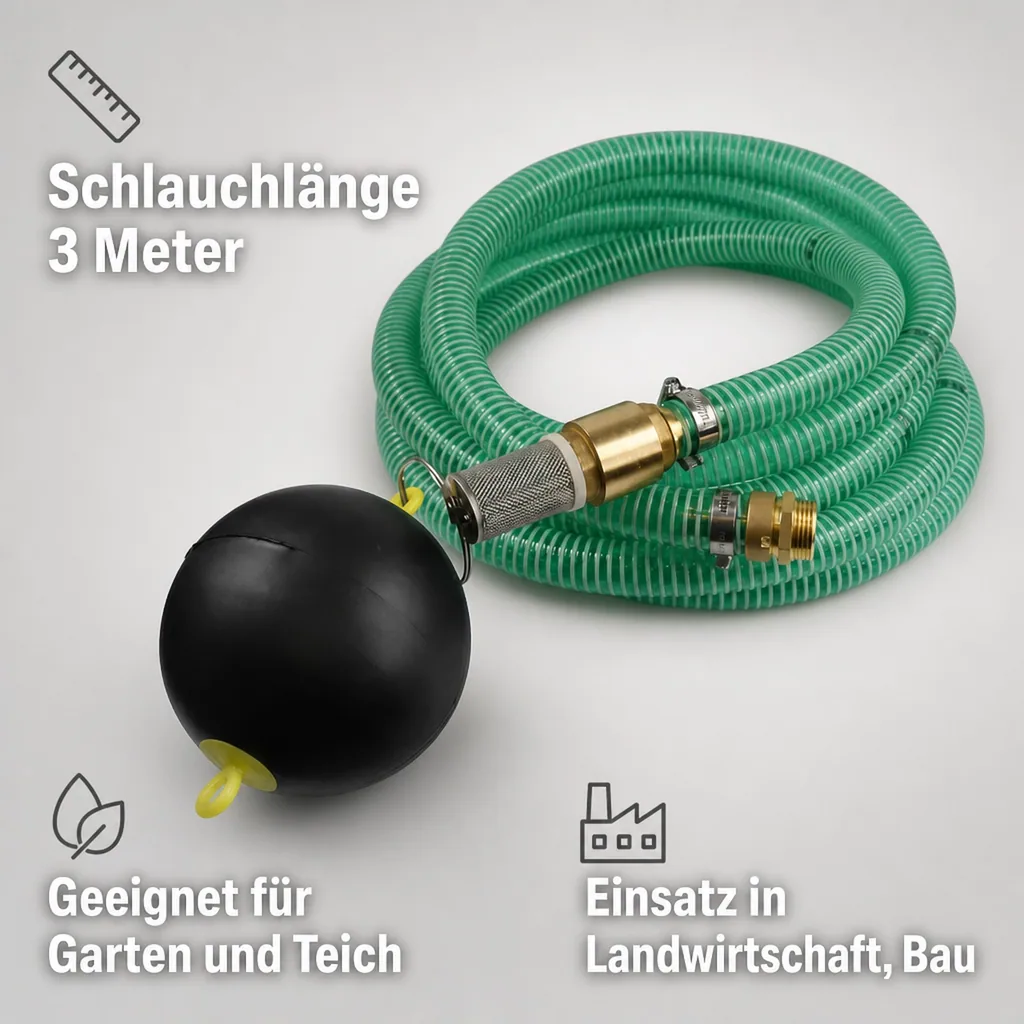Saugdruckschlauch Set 25mm mit Schwimmender Entnahme, 1 Zoll Doppelnippel, 3m