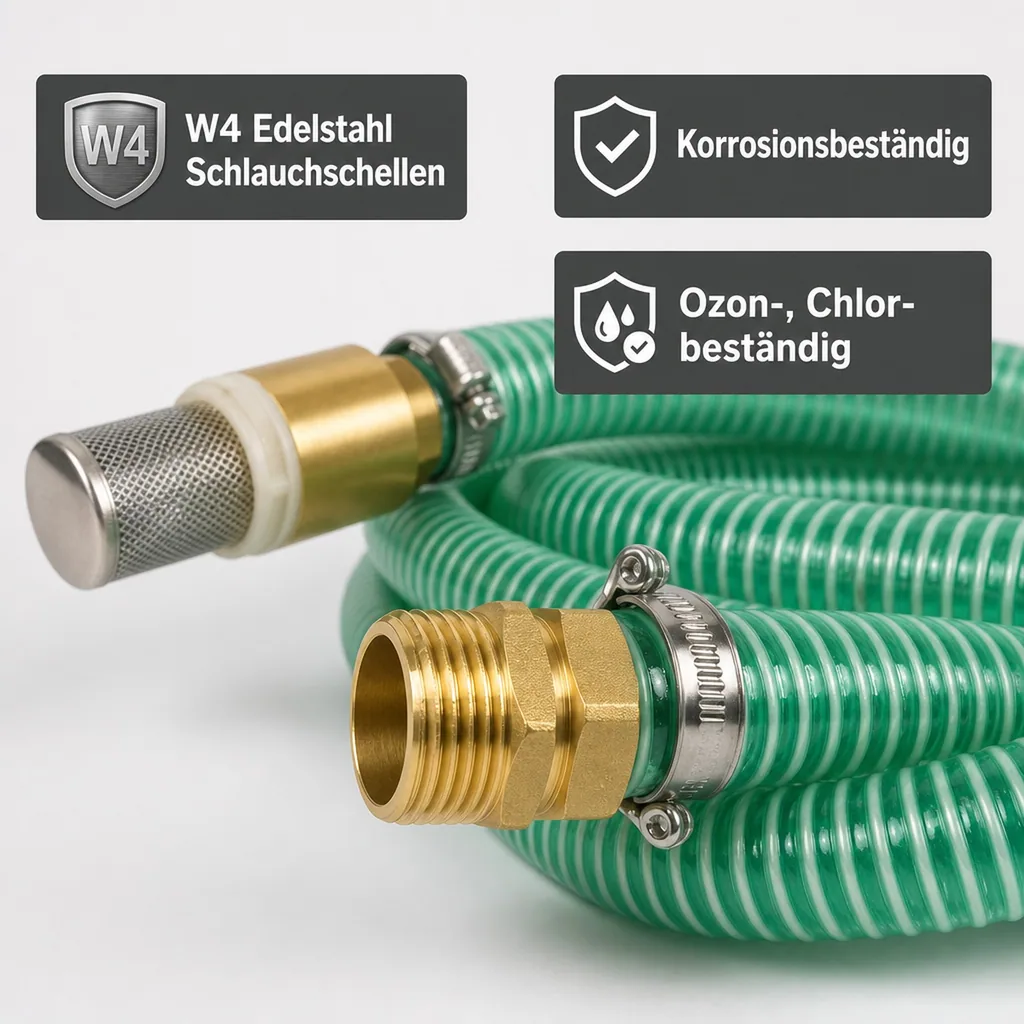 1"/25mm Saug- + Druckschlauch mit Saugkorb, Rückschlagventil + 1" AG Doppelnippel 3m