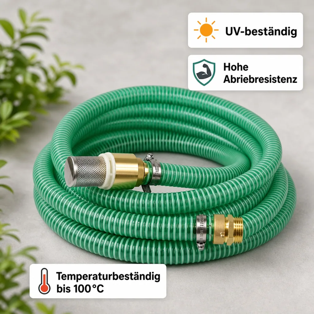 1"/25mm Saug- + Druckschlauch mit Saugkorb, Rückschlagventil + 1" AG Doppelnippel 3m
