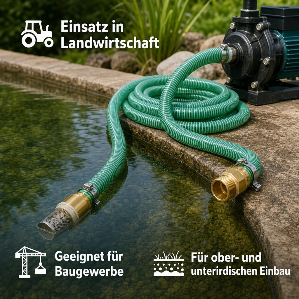1"/25mm Saug- + Druckschlauch mit Saugkorb, Rückschlagventil + 1" AG Doppelnippel 2m