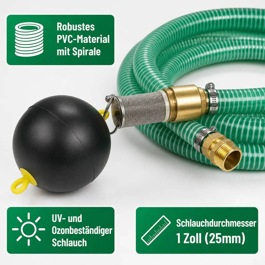 Saug-Druckschlauch-Satz 1 Zoll/25mm, schwimmende Entnahme, 1" AG-Doppelnippel, 4m