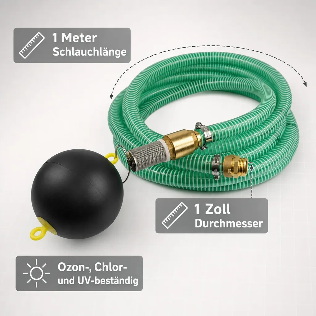 Saug und Druckschlauch 1 Zoll, Set mit Schwimmender Entnahme