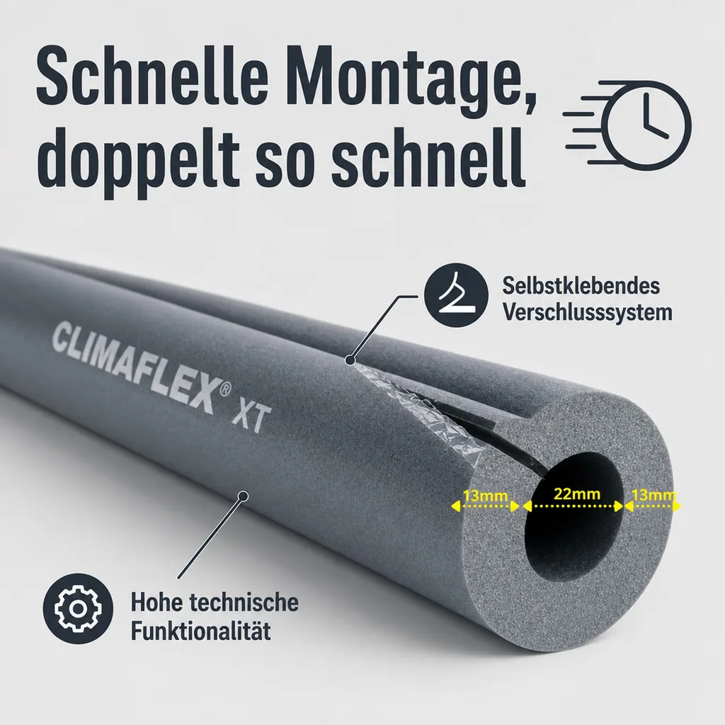 CLIMAFLEX® XT 2m Isolierschlauch Ø 22 mm x 13 mm Dämmung selbstklebend 50% GEG