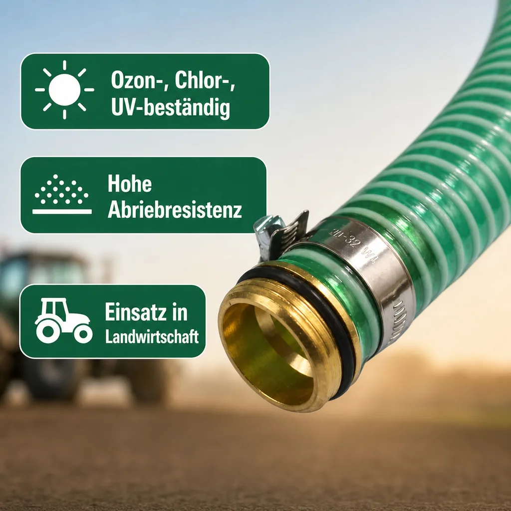 1"/25mm Saug- + Druckschlauch mit 1" AG Schlauchtülle + 1" IG 2/3 Verschraubung 7m