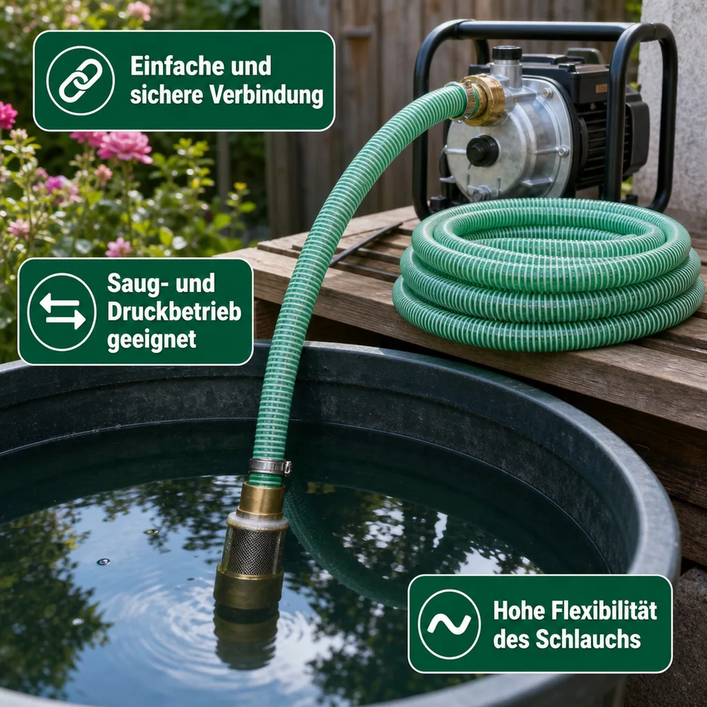 Saugkorb mit Rückschlagventil, Saugdruckschlauch 25mm, 4m Set
