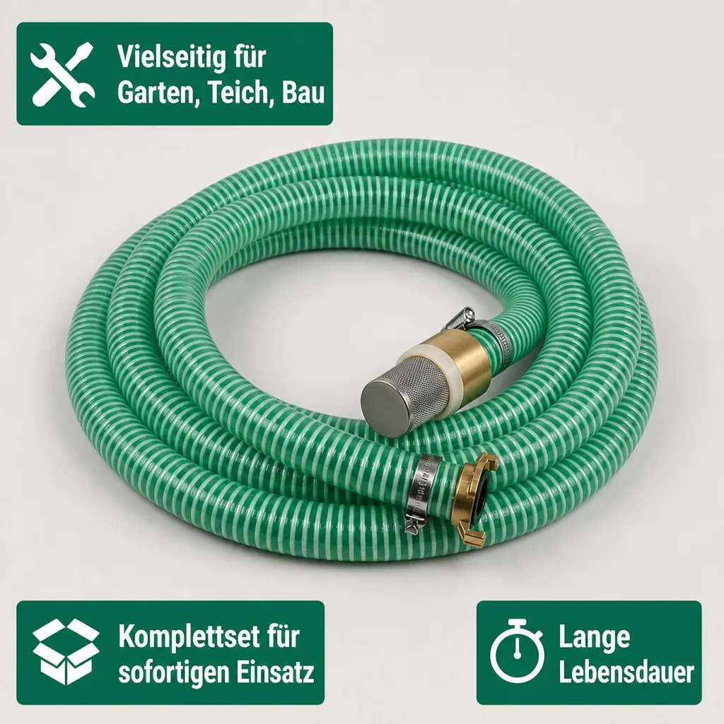 Druckschlauch 1 Zoll, Saug- und Druckschlauch Set 7m, Saugkorb mit Rückschlagventil