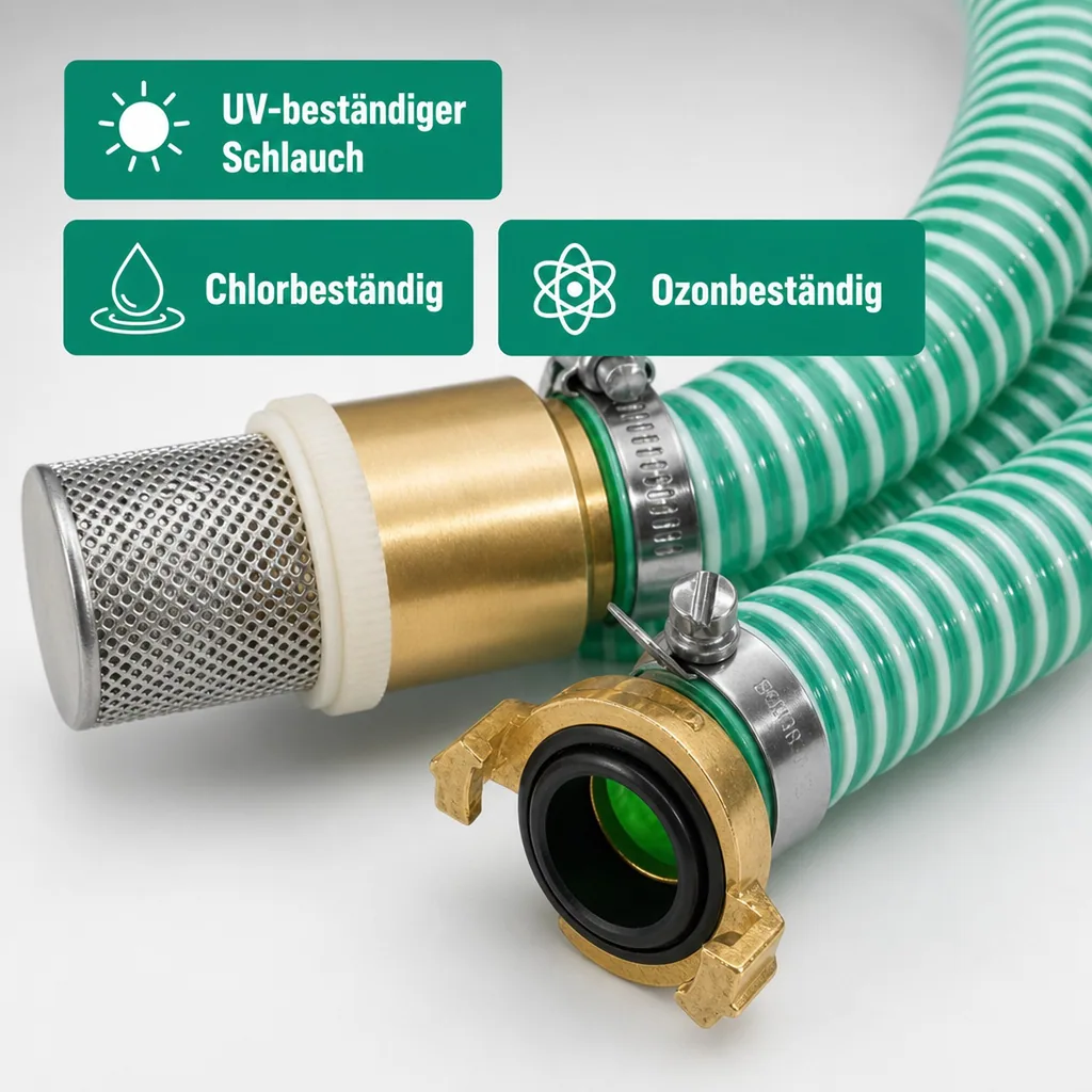 Druckschlauch 1 Zoll, Saug- und Druckschlauch, 15m, mit Saugkorb & Kupplung