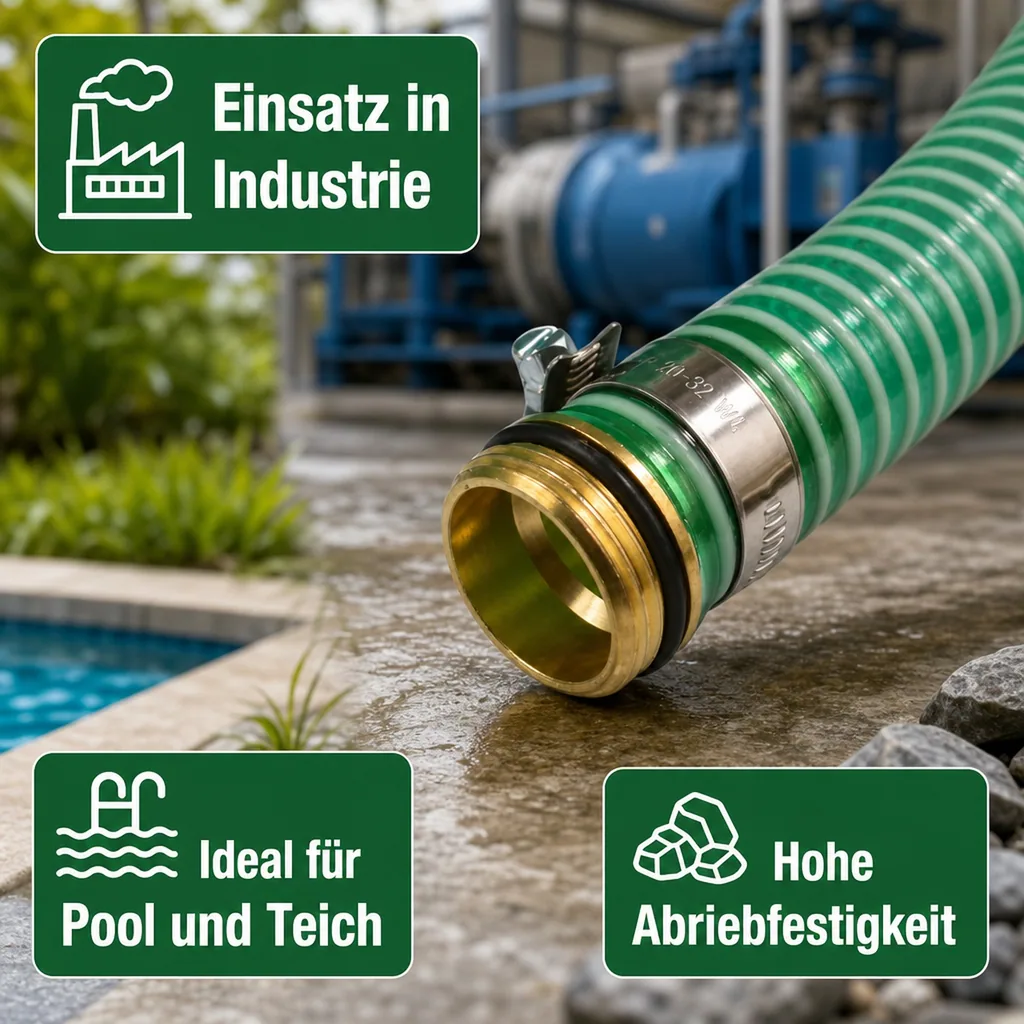 Druckschlauch 1 Zoll, Saug Druckschlauch 6m Set, mit Messing Schlauchverschraubung