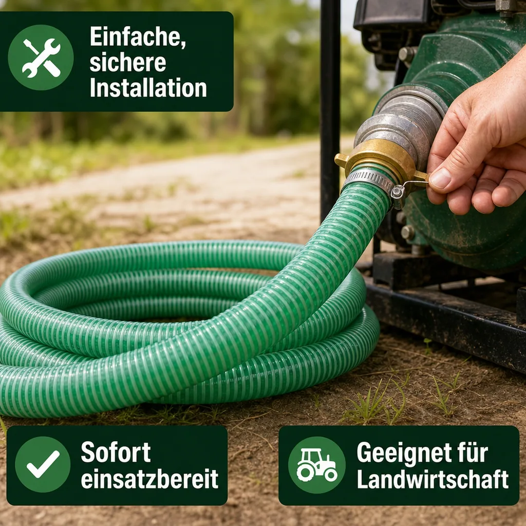 Druckschlauch 1 Zoll, Saug Druckschlauch 6m Set, mit Messing Schlauchverschraubung