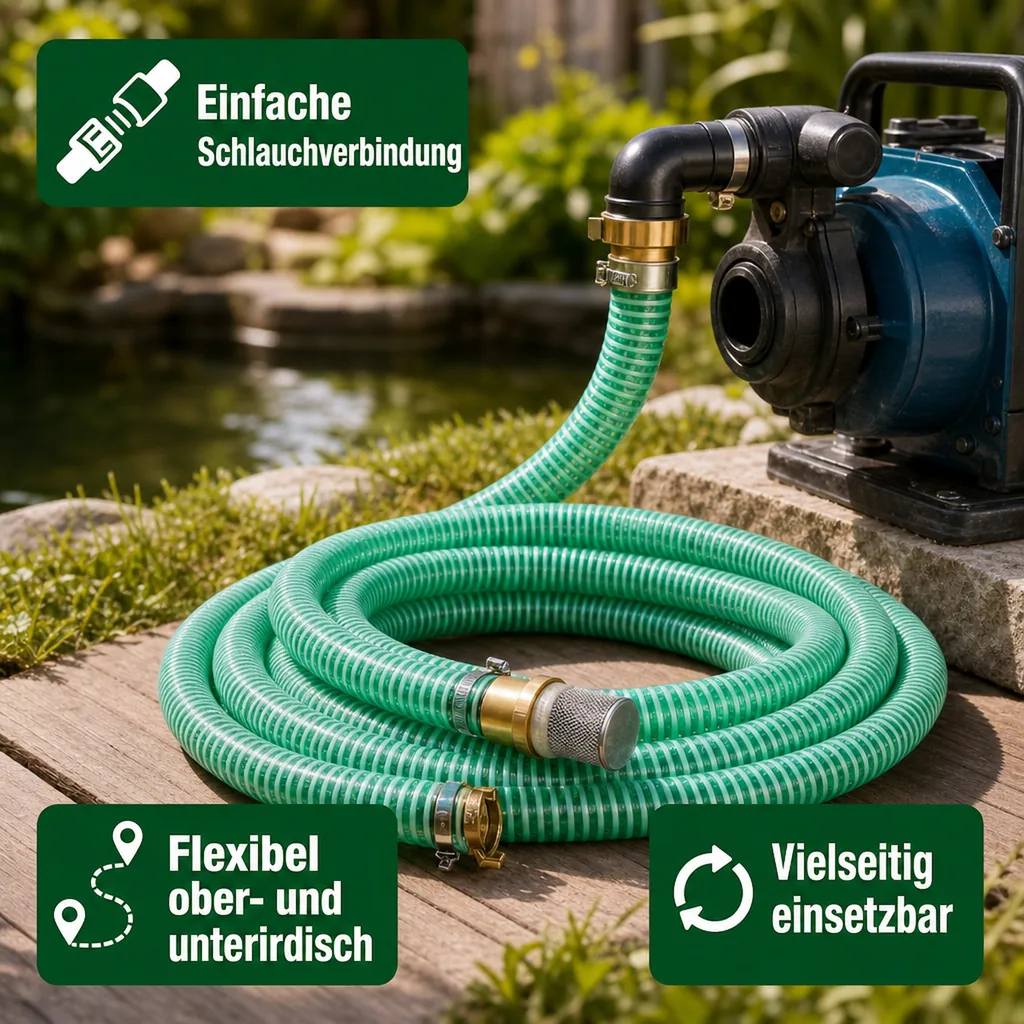 Saug- und Druckschlauch, Saugkorb mit Rückschlagventil, Schnellkupplung, 25mm, 3m