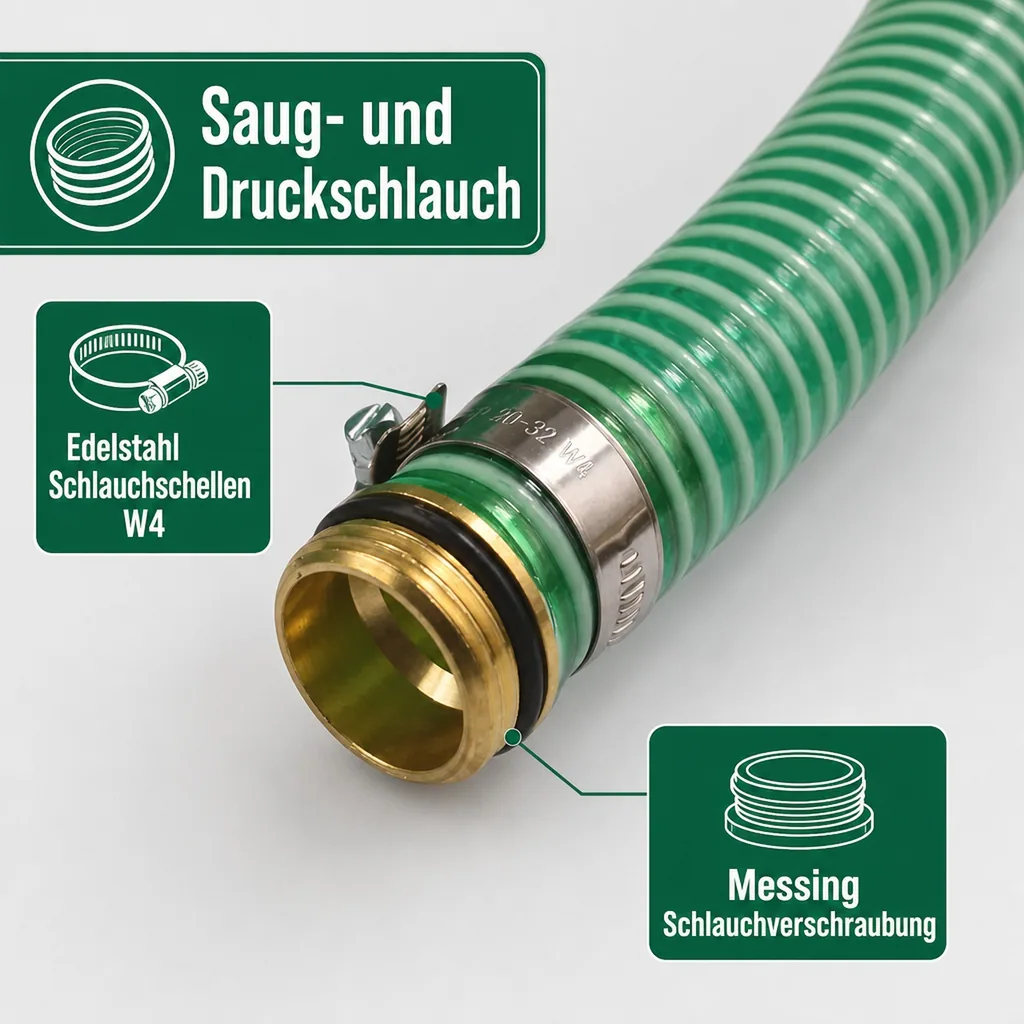 1"/25mm Saug- + Druckschlauch mit 1" AG Schlauchtülle + 1" IG 2/3 Verschraubung 2m