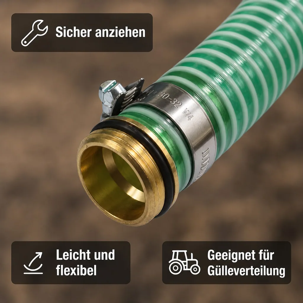 1"/25mm Saug- + Druckschlauch mit 1" AG Schlauchtülle + 1" IG 2/3 Verschraubung 2m