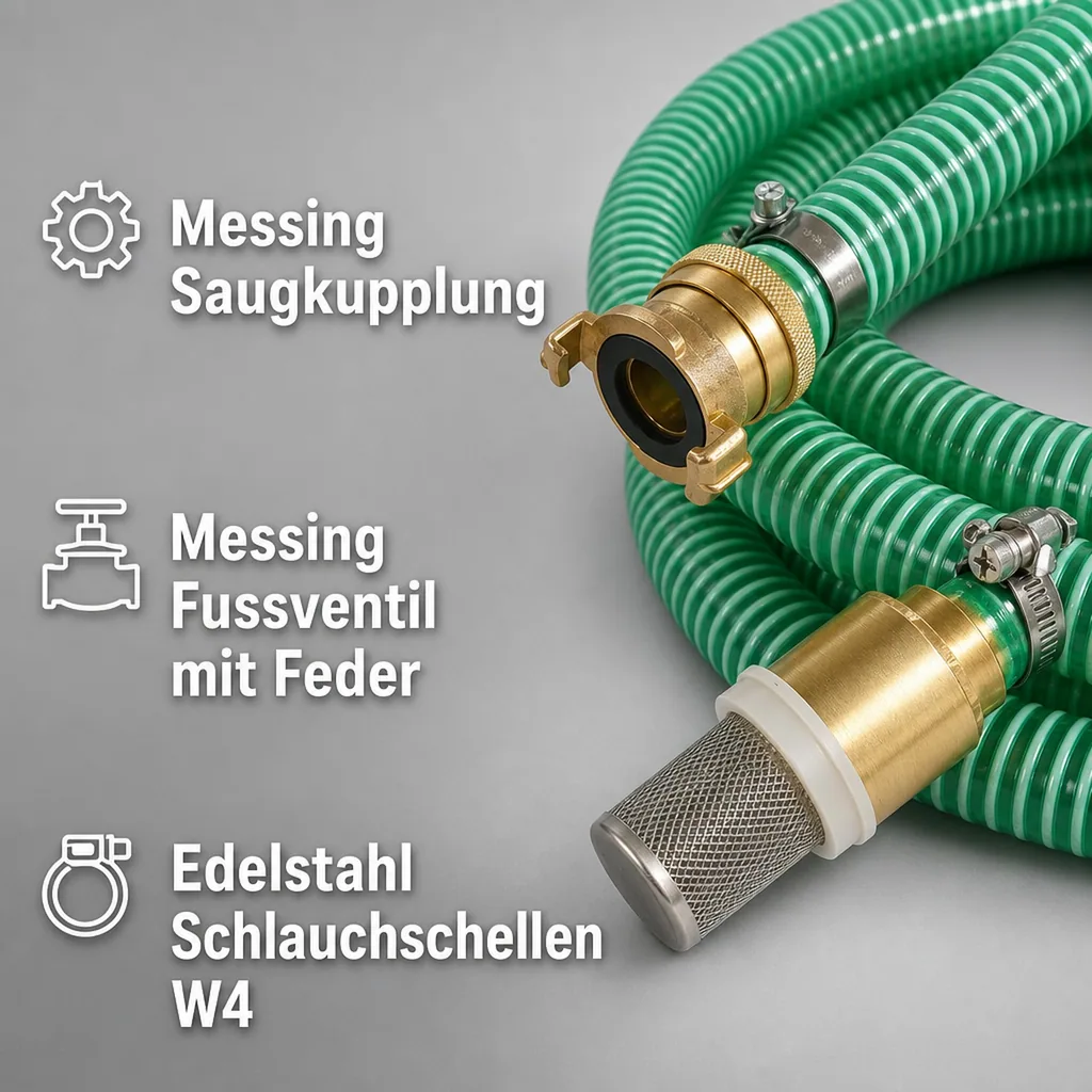 Saug Druckschlauch Set, 25mm, 3m, mit Saugkorb, Rückschlagventil, Saugkupplung