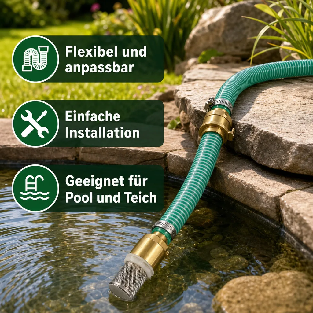 Saugdruckschlauch Set mit Saugkorb, 4m, 1 Zoll, Messing Saugkupplung
