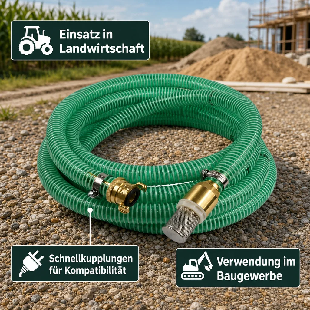 Saugdruckschlauch Set mit Saugkorb, 4m, 1 Zoll, Messing Saugkupplung