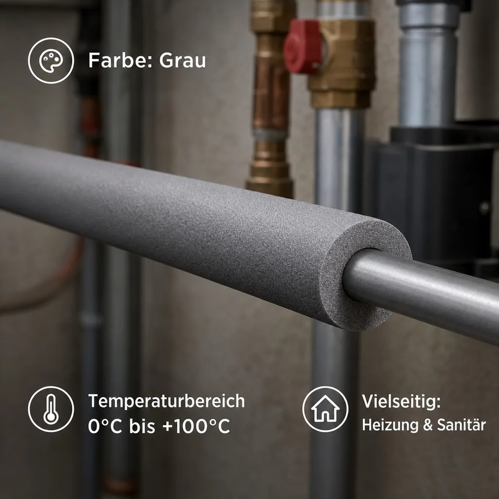 Rohrisolierung 42mm, Isolierschlauch, Rohrdämmung, grau