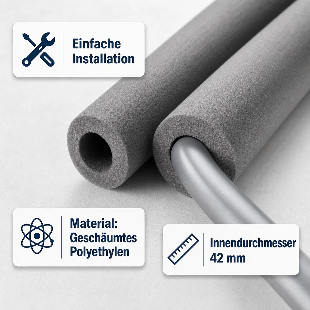 Rohrisolierung 42mm, Isolierschlauch, Rohrdämmung, grau