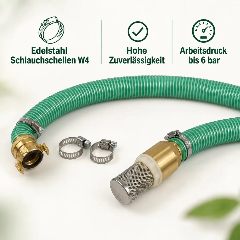 Saug Druckschlauch 1 Zoll, Saugkorb mit Rückschlagventil, 20m, Pool Teich Schlauch