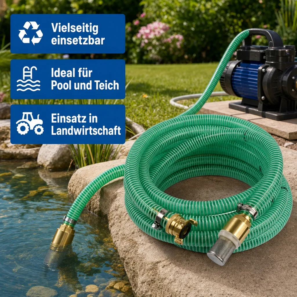 Saug Druckschlauch 1 Zoll, Saugkorb mit Rückschlagventil, 10m, Saugkupplung, Schlauchset