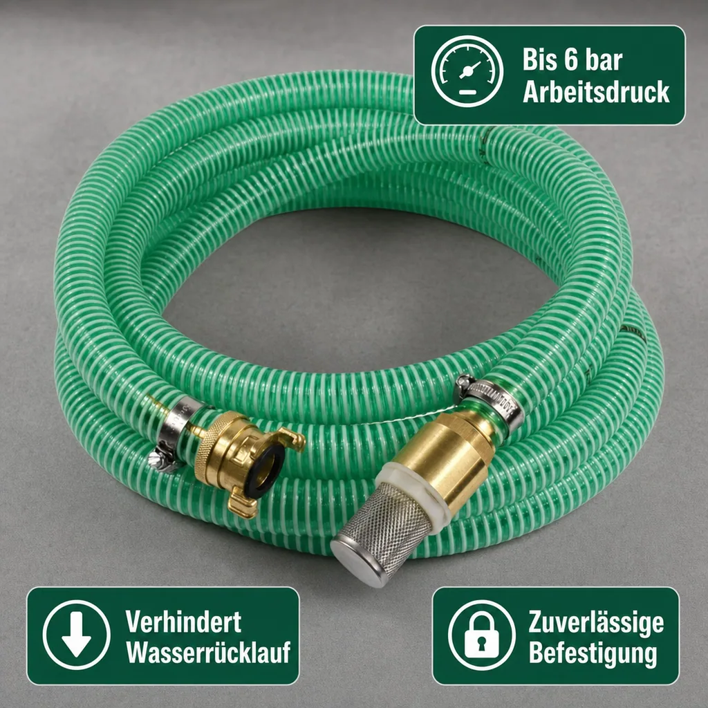 Saug Druckschlauch 1 Zoll, Saugkorb mit Rückschlagventil, 10m, Saugkupplung, Schlauchset