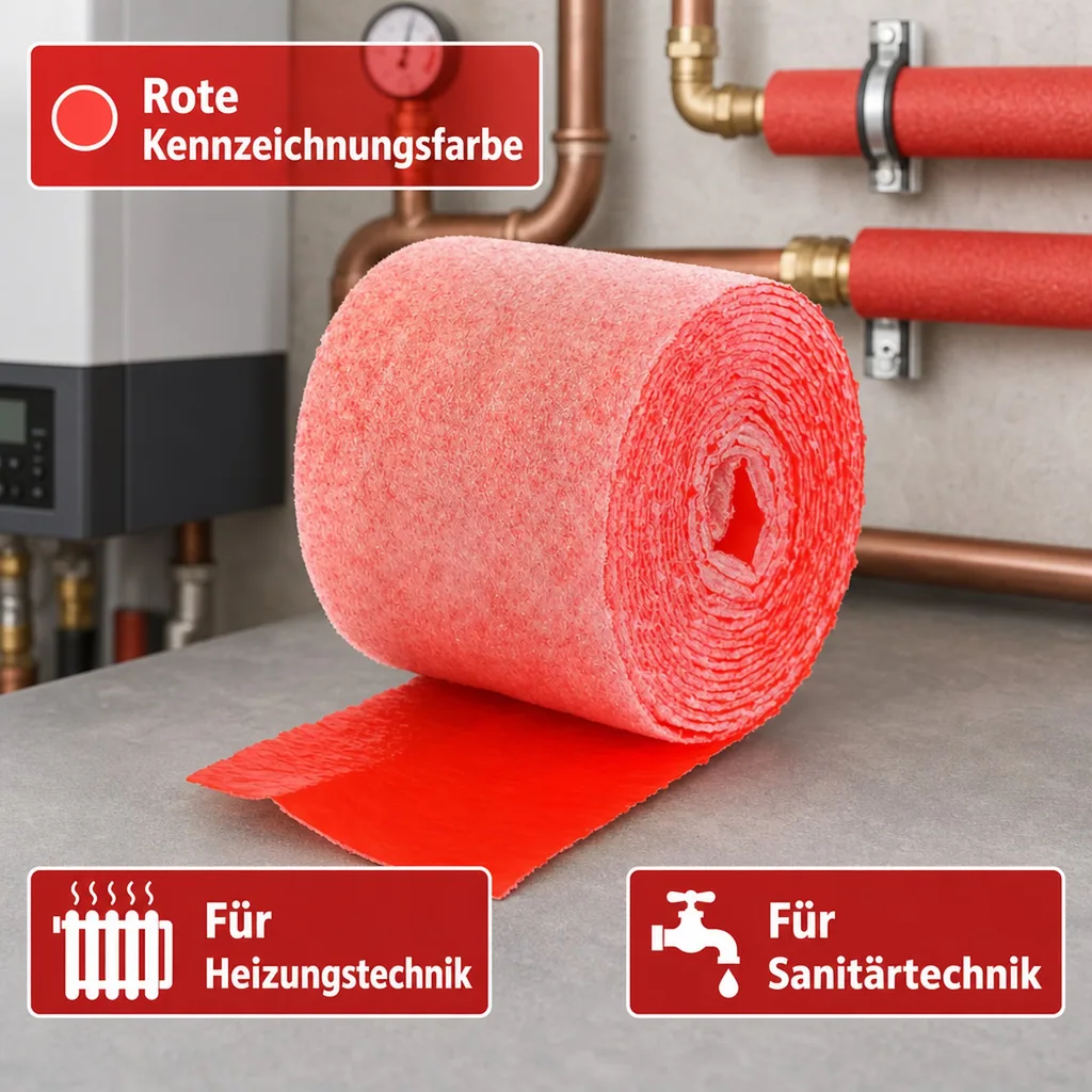 Rohrisolierung, Wickelband, 100mm breit, PE-Schutzfolie, Rot