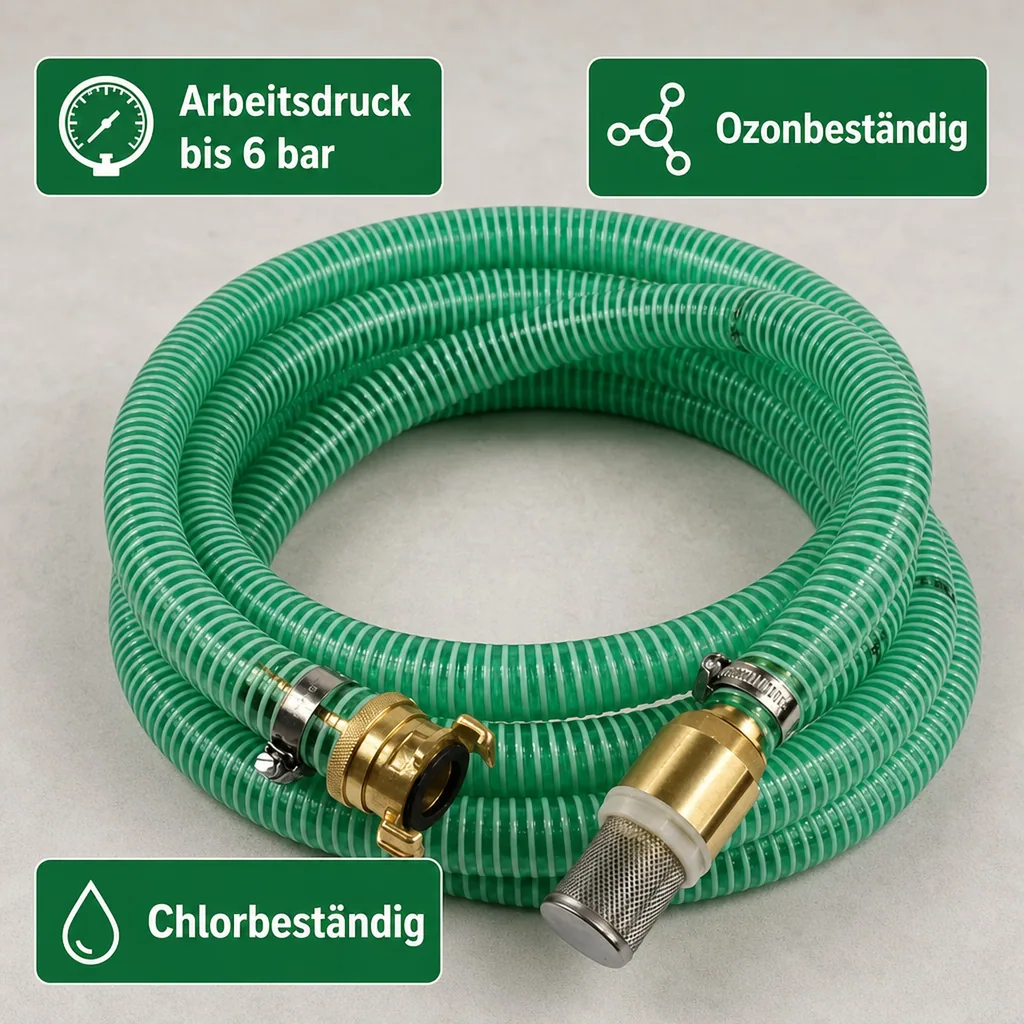 Saug- und Druckschlauch Set 1 Zoll, Saugkorb mit Rückschlagventil, 1m