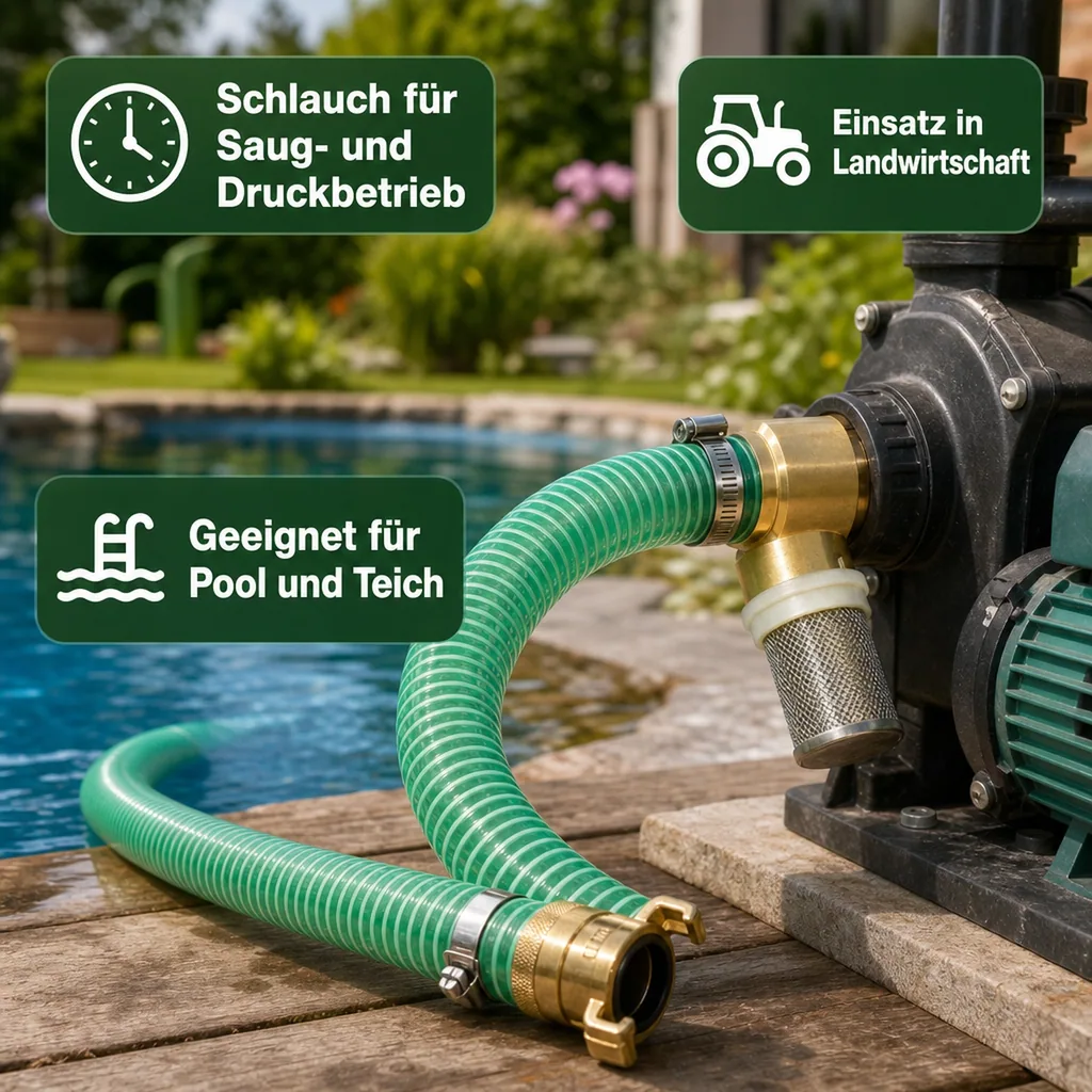 Saug- und Druckschlauch Set 1 Zoll, Saugkorb mit Rückschlagventil, 1m