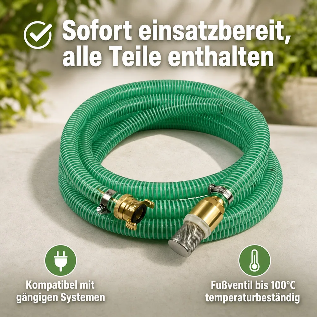 Druckschlauch 1 Zoll, Saug- & Druckschlauch Set, 2m, Saugkorb mit Rückschlagventil