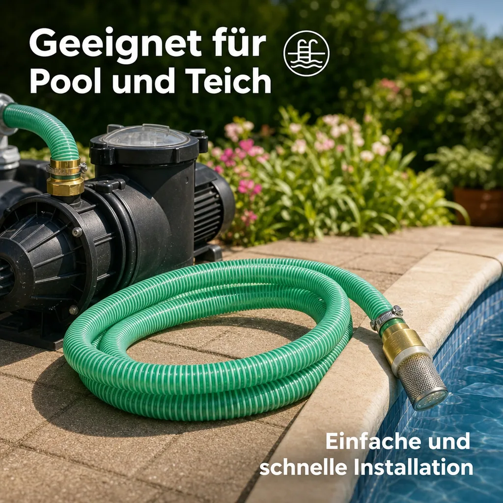 Druckschlauch 1 Zoll, Saug- & Druckschlauch Set, 2m, Saugkorb mit Rückschlagventil