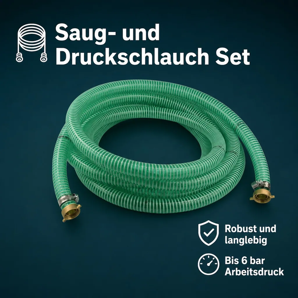 Druckschlauch 1 Zoll, Saug Druckschlauch Set, 10m, mit Schlauchverschraubung