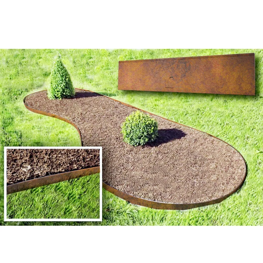 10er Set Rasenkante Cortenstahl 120 cm lang, 13,5 - 18,5 cm hoch, Beeteinfassung, Beetumrandung, Breite: 13.5 cm