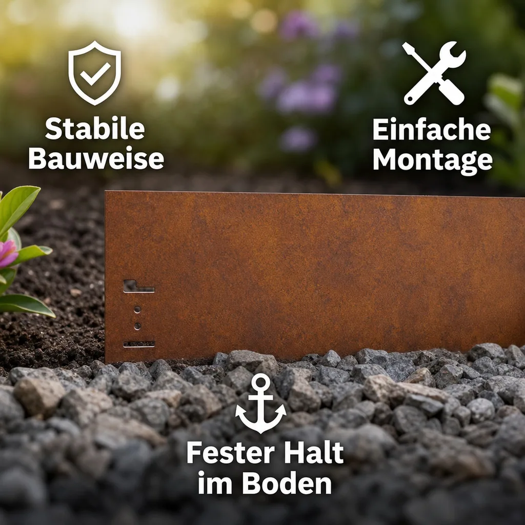 10er Set Rasenkante Cortenstahl 120 cm lang, 13,5 - 18,5 cm hoch, Beeteinfassung, Beetumrandung, Breite: 13.5 cm
