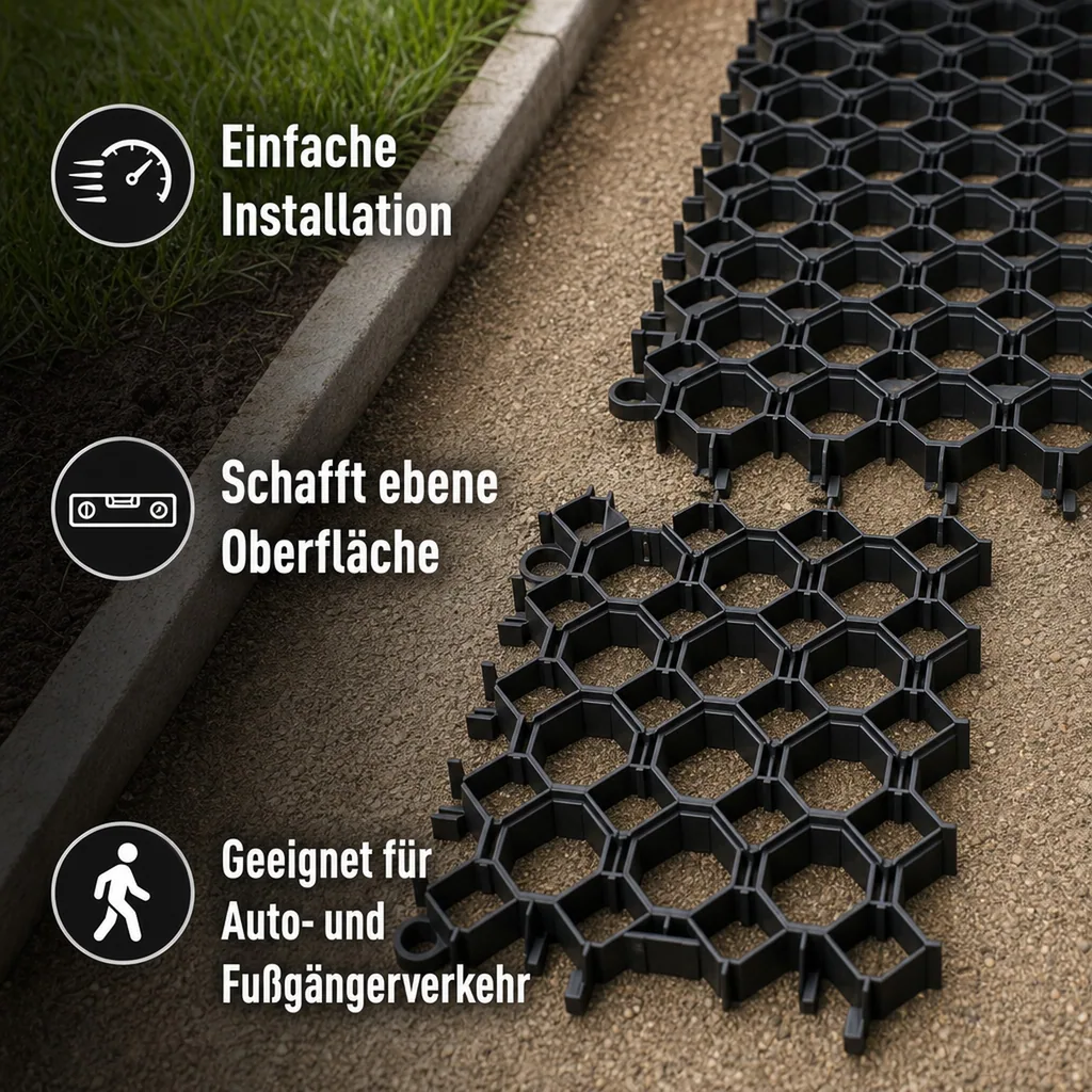 Kunststoff Rasengitter, Menge: 1 Stück; Farbe: Schwarz