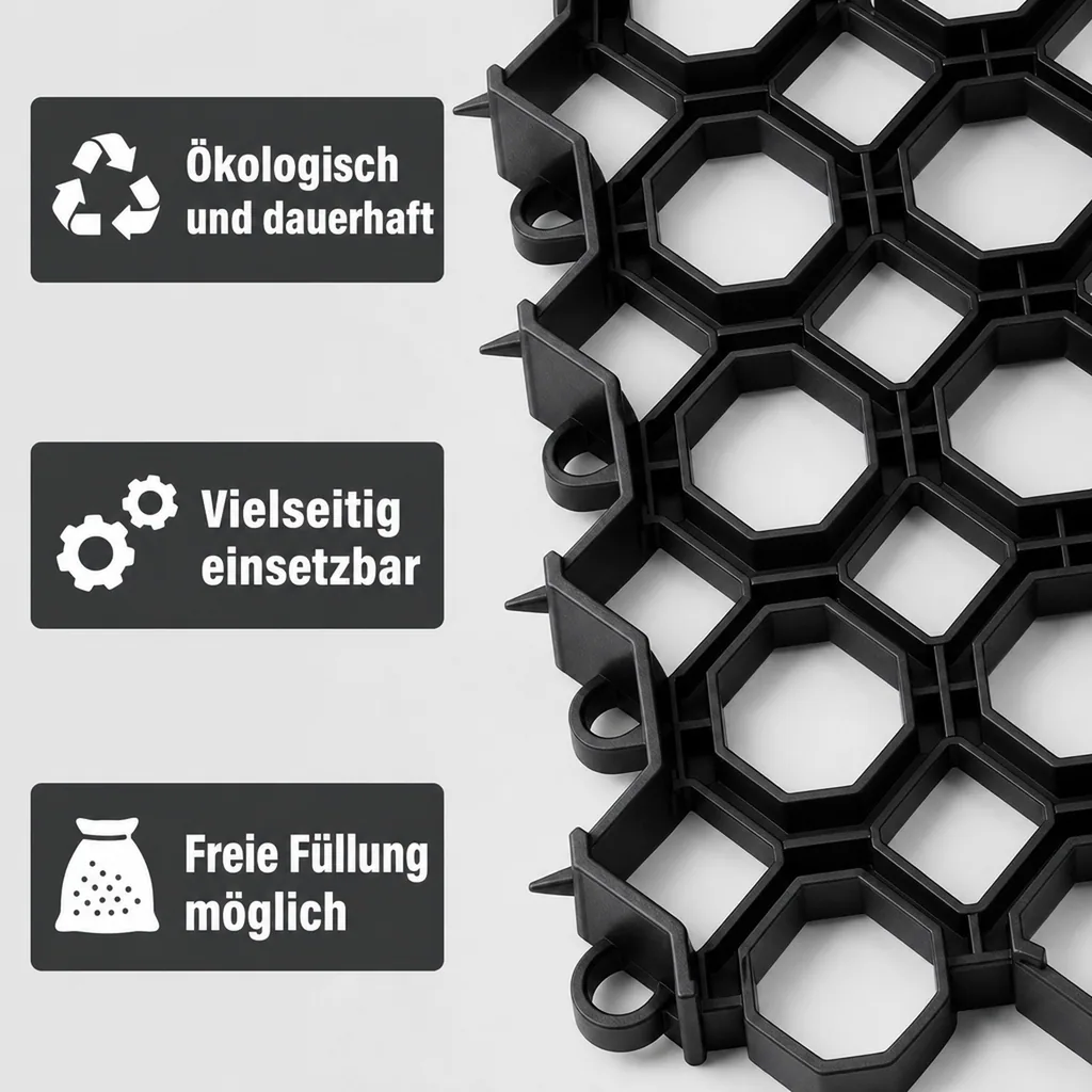 Kunststoff Rasengitter, Menge: 1 Stück; Farbe: Schwarz