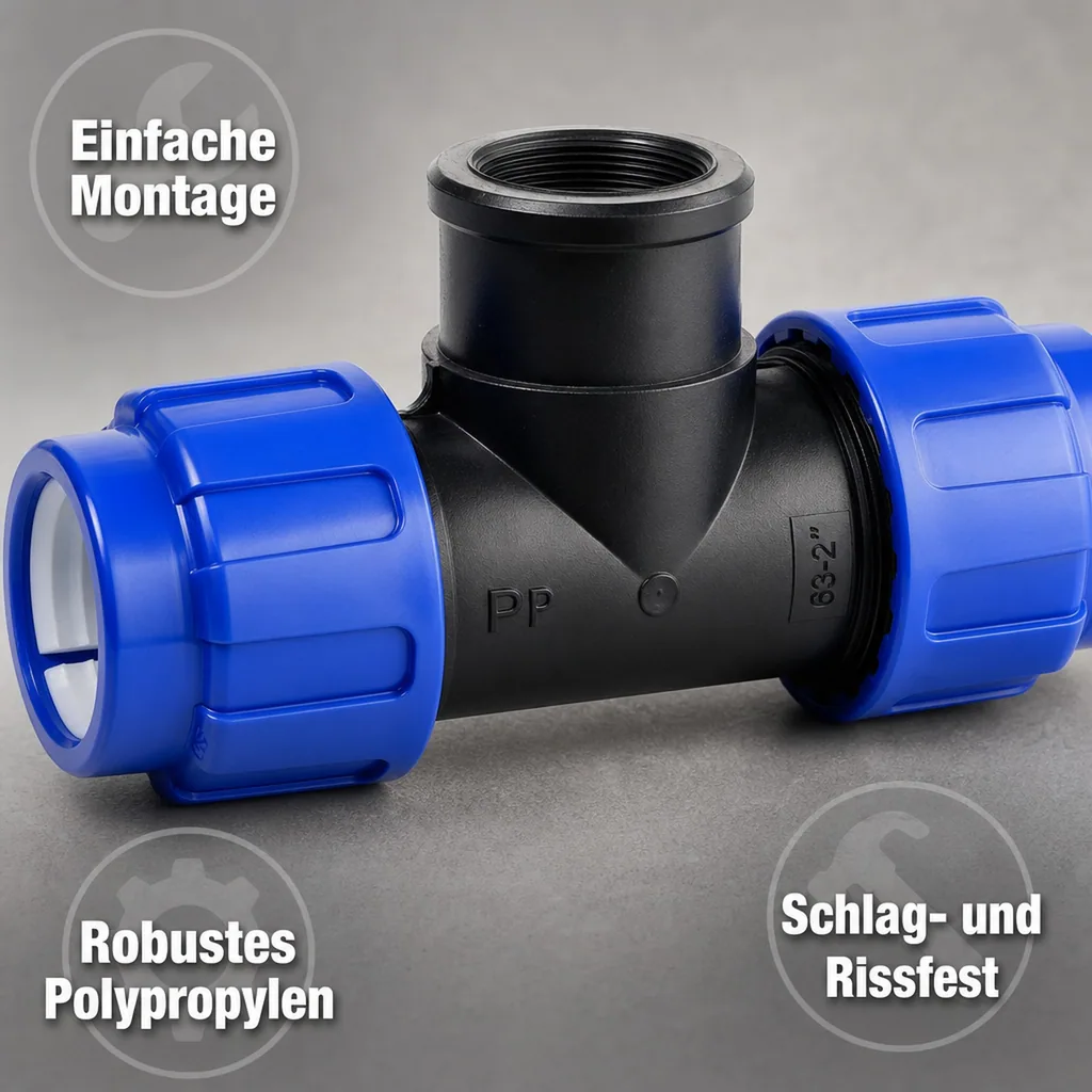 PE Rohr Verschraubung T-Stück 32mm, Klemmverbinder