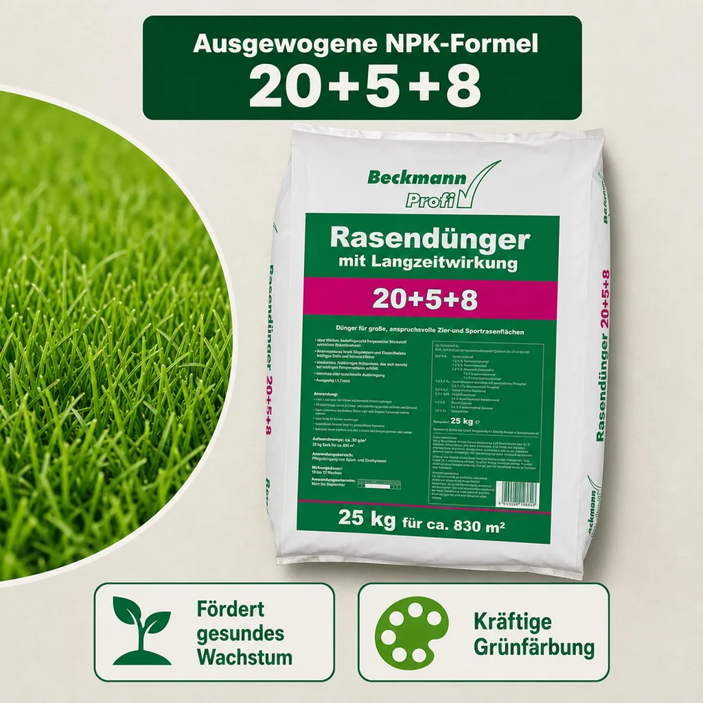 Rasendünger 25 kg, Langzeitwirkung, NPK 20+5+8, 830m²