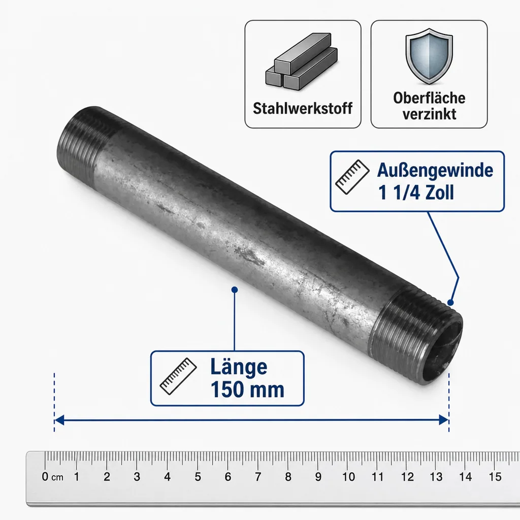 Gewindefitting Rohrnippel verzinkt 1 1/4" AG x 1 1/4" AG 150 mm