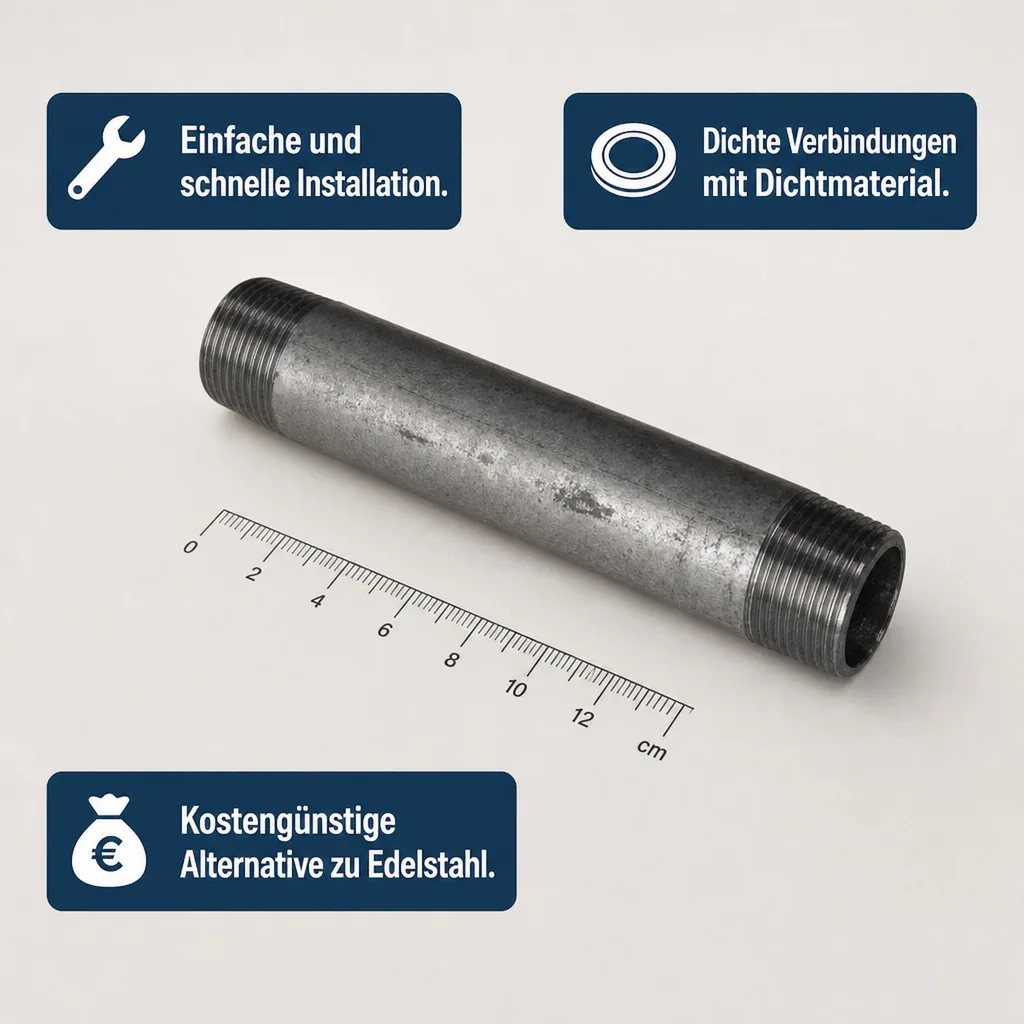 Rohrnippel verzinkt, Gewindefitting, 2" AG x 2" AG, 120 mm