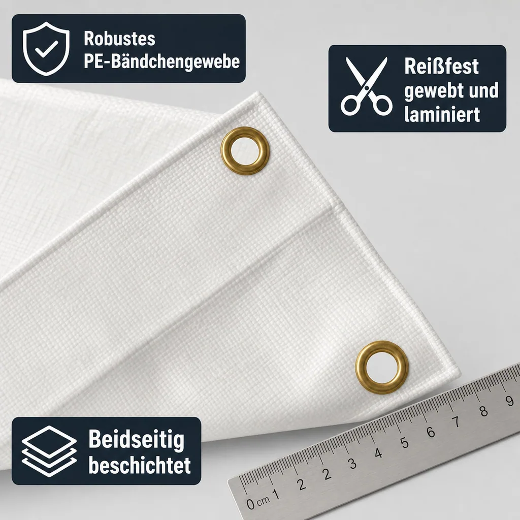 Abdeckplane, 280 g/m², 4x7m (28m²), weiss, wasserdicht, reißfest