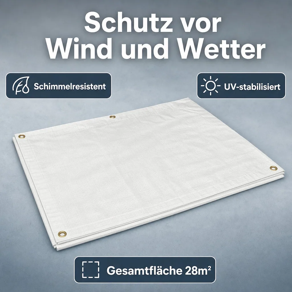 Abdeckplane, 280 g/m², 4x7m (28m²), weiss, wasserdicht, reißfest