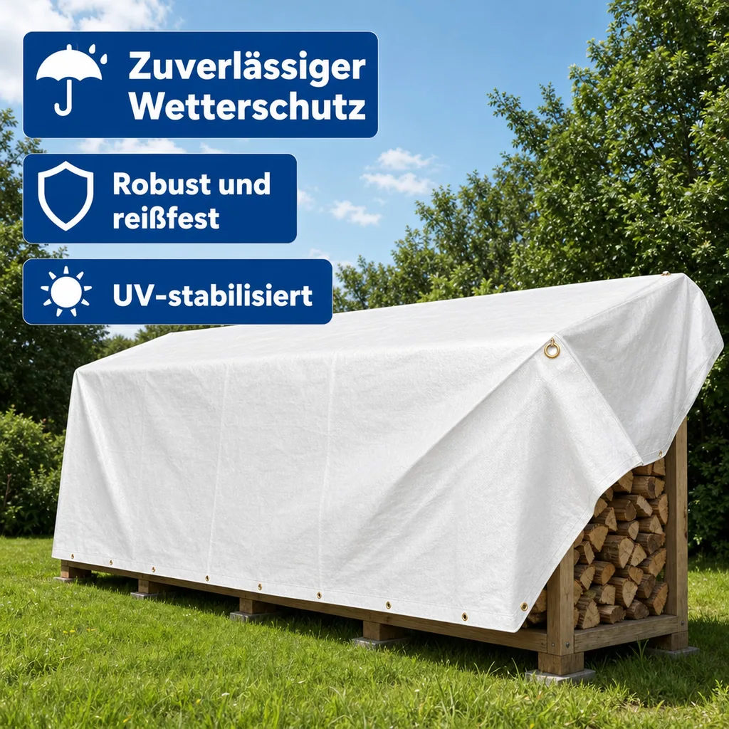 Abdeckplane 6x8m, 280 g/m², 48m², wasserdicht und reißfest, weiße Plane