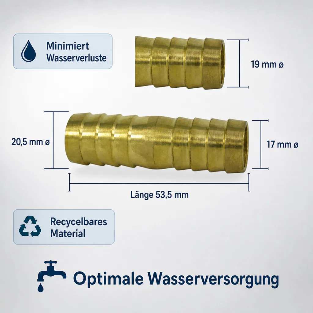 Schlauchverbinder 3/4 Zoll Messing, Doppelte Tülle