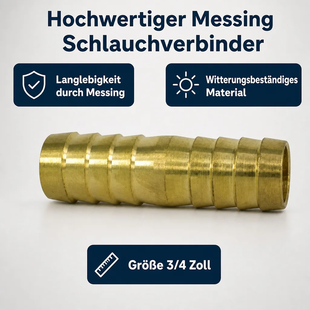 Schlauchverbinder 3/4 Zoll Messing, Doppelte Tülle