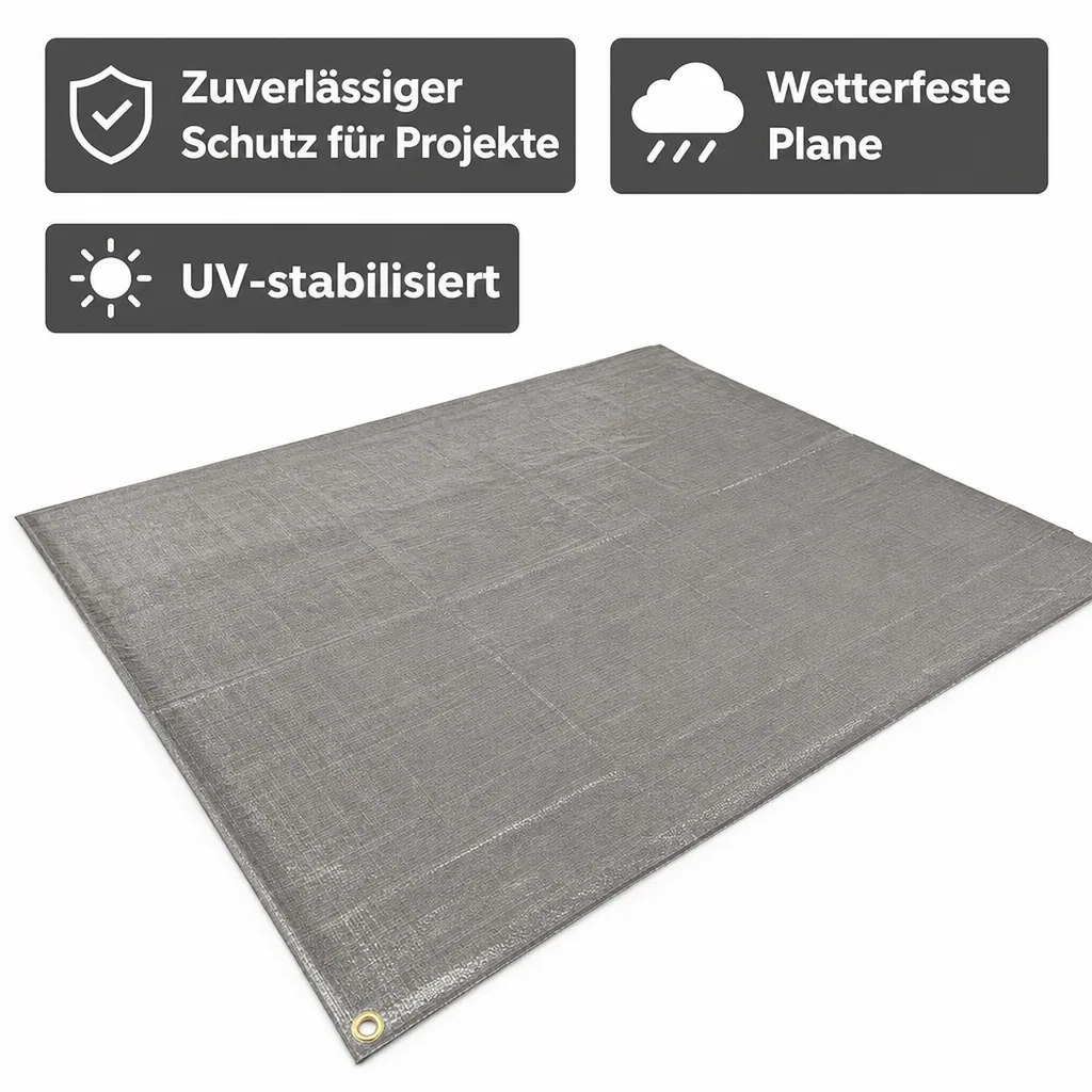 Abdeckplane, 280g/m² grau, wasserdicht, reißfest, UV-stabilisiert, PE, Bau und Garten, 3x6m (18m²)